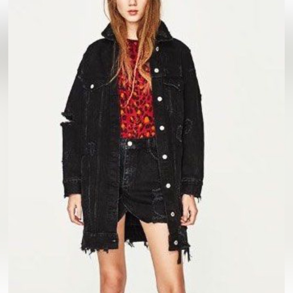 Translucent denim wear Distressed Black Denim Jacket
